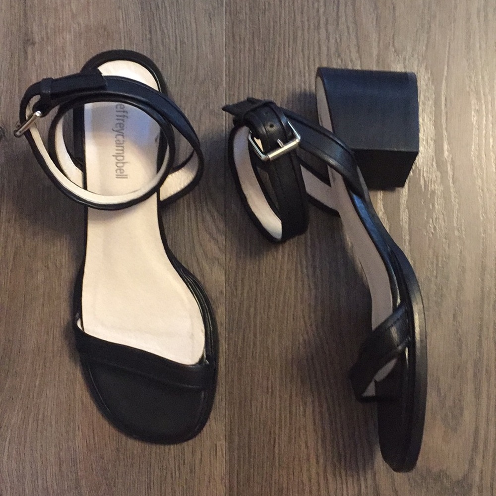 Jeffrey Campbell block heel black leather sandals